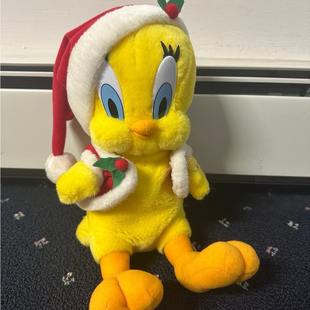 Yellow Plush Tweety with Santa Hat
